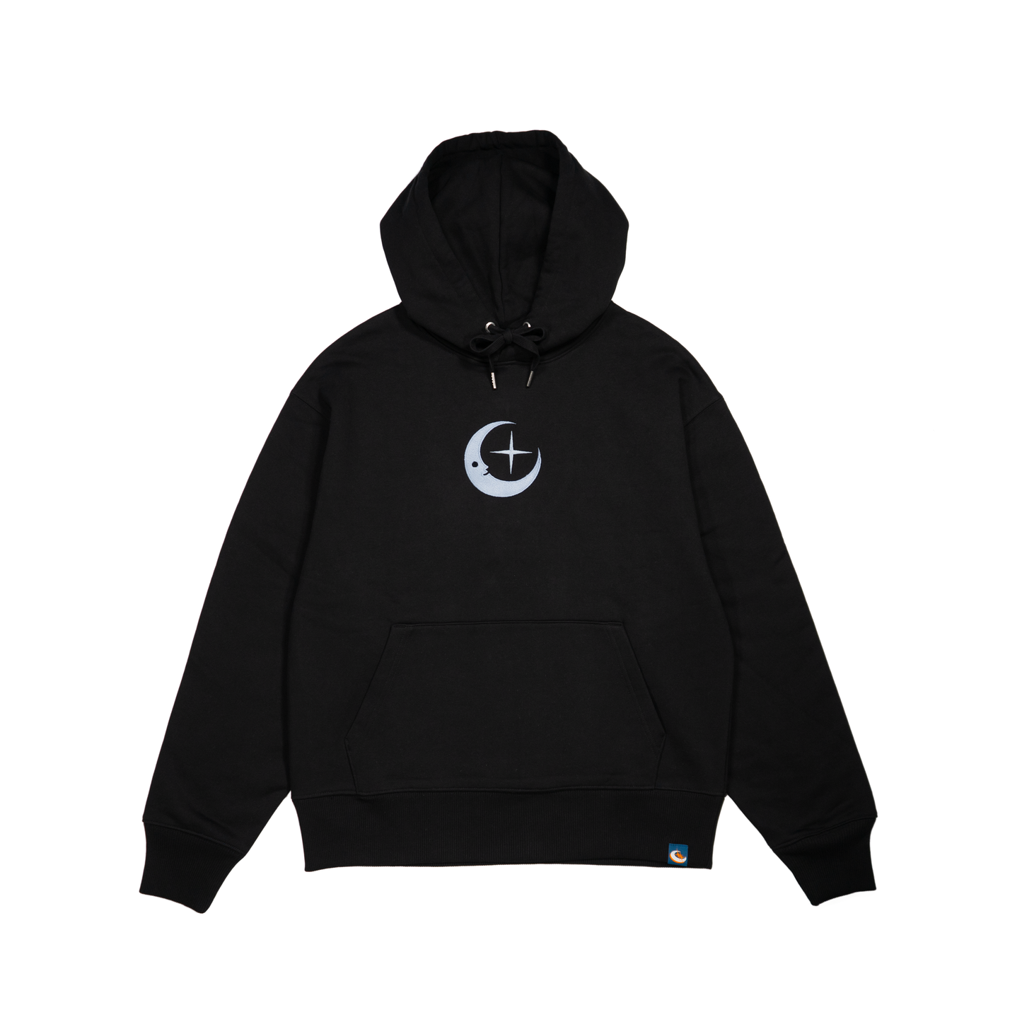 Moon Smile Embroidered Hoodie - Black