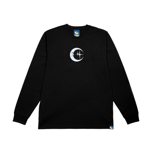 Crestfallen Crescent Embroidered Long Sleeve T-Shirt - Black