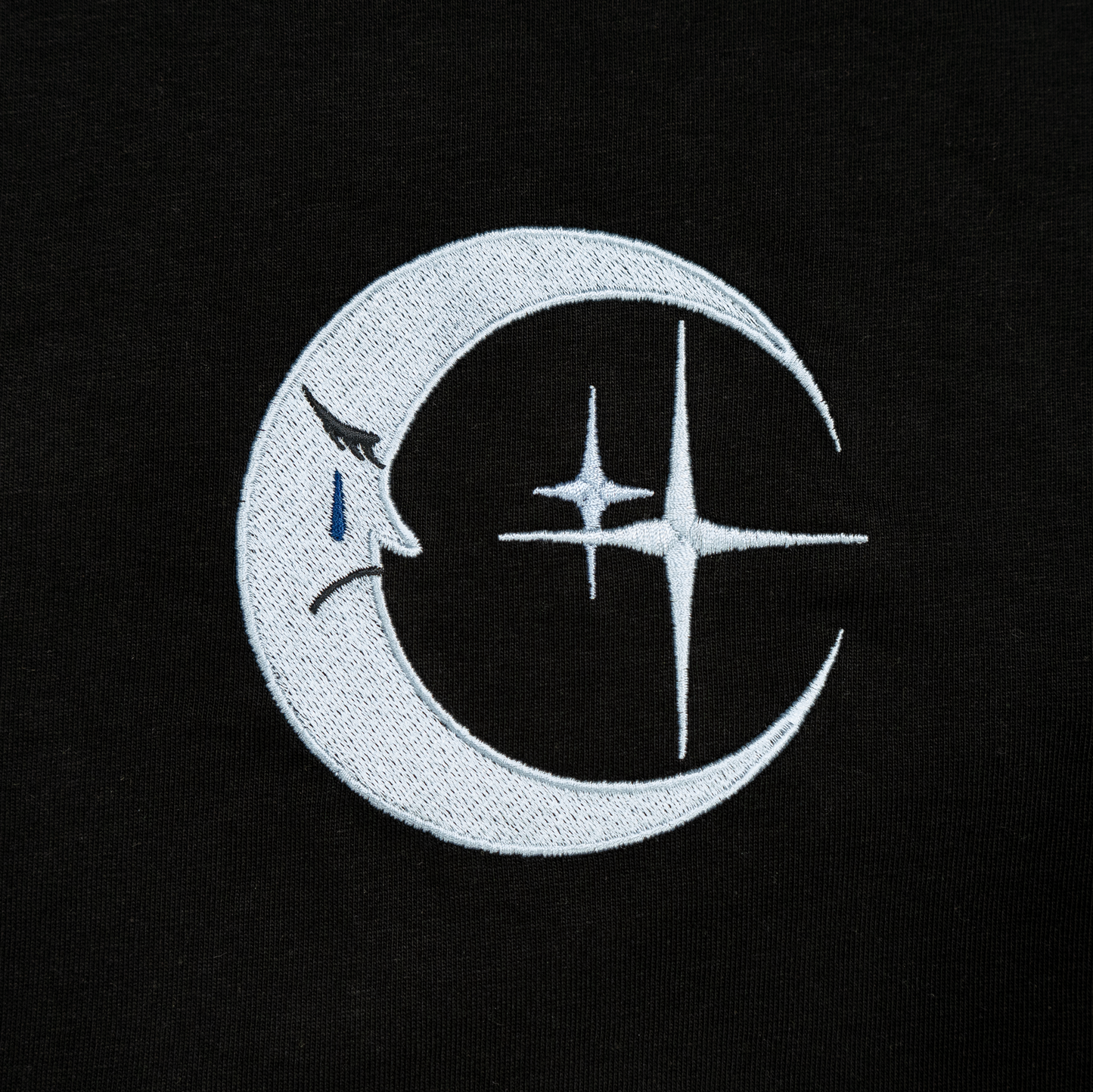 Crestfallen Crescent Embroidered Long Sleeve T-Shirt - Black