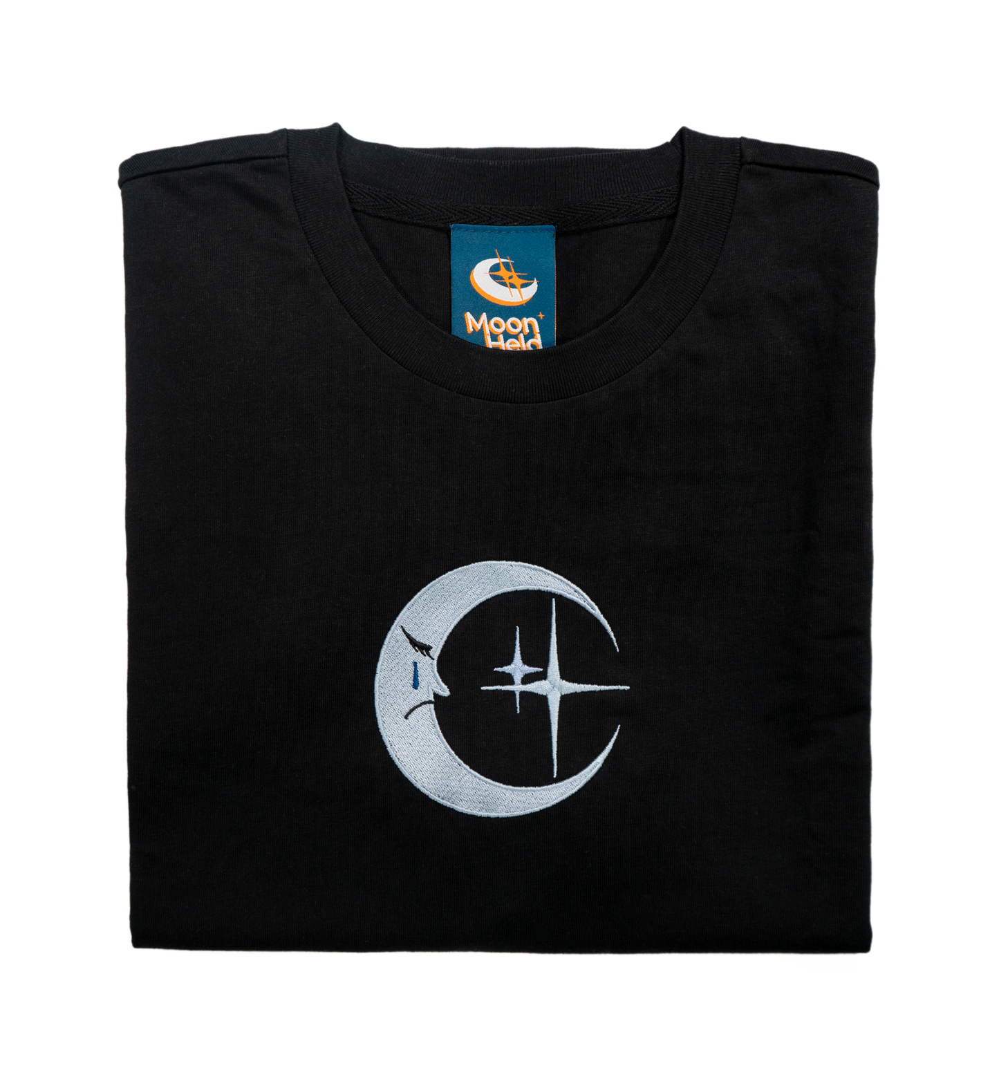 Crestfallen Crescent Embroidered Long Sleeve T-Shirt - Black